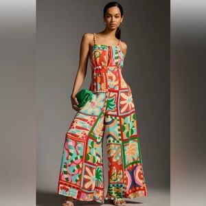 NWT Anthropologie x Farm Rio Cutout Halter Jumpsuit